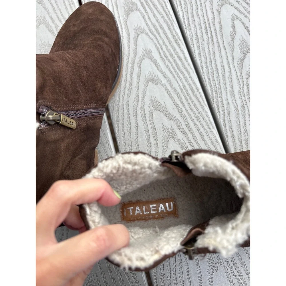 Italeau Waterproof Foliana Suede Round Toe‎ Ankle Zip Booties US Size 10.5